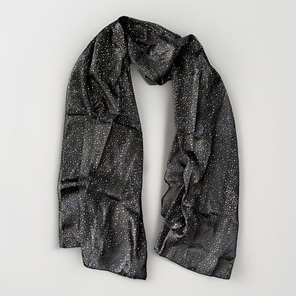 Black Gold Dot Print Constellation Scarf Long Sheer Celestial Shawl Wrap